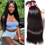 ALI JULIA Wholesale Malaysian Virgin Straight Hair Weave 3 Bundles 7A 100% Unprocessed Remy Human Hair Weft Extensions (8 10 12, Natural black color)