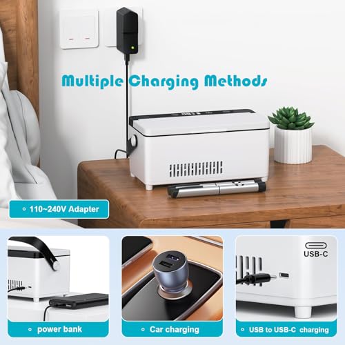 SOUNDCOUS Portable Insulin Cooler Refrigerated Box with Handle 2~8°C Keep Cooling with LED Display, Travel Medical Cooler Box with Handle for Car, Travel, Home, 1 Battery