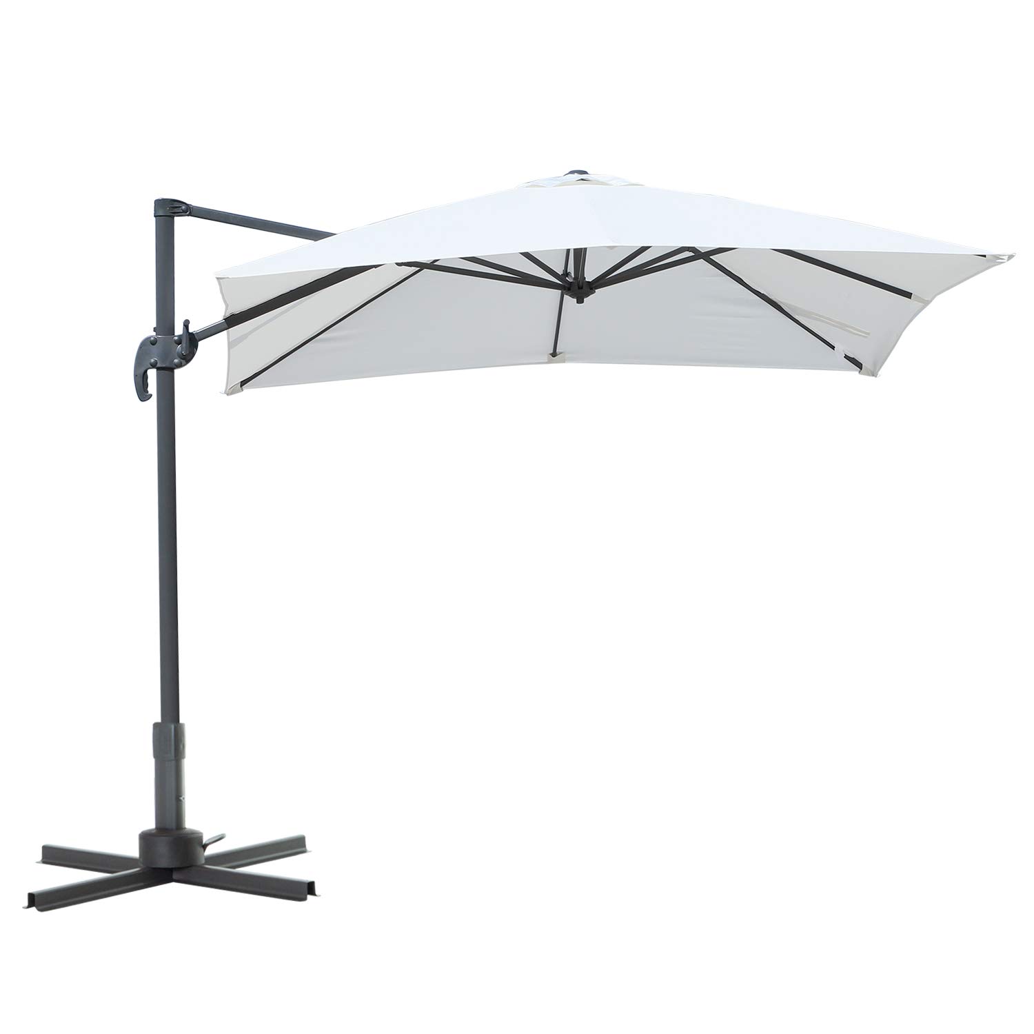 Outsunny 8'x8' Square Patio Offset Hanging Cantilever Umbrella 360° Rotation w/Cross Base 8' x 8' Square Offset 360 Cantilever Market Patio Umbrella with Cross Base Cream White