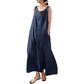 chouyatou Women's Summer Casual Sleeveless Cotton Sun Dress Maxi Tunic Tank Beach Dress with Pocket