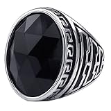 KONOV Mens Crystal Stainless Steel Ring, Classic Oval, Black Silver