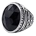 KONOV Mens Crystal Stainless Steel Ring, Classic Oval, Black, Size 10