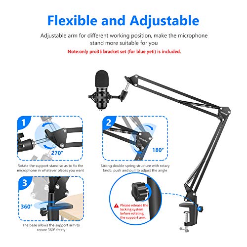 Neewer USB Microphone for Windows and Mac with Suspension Scissor Arm Stand, Shock Mount, Pop Filter, USB Cable and Table Mounting Clamp Kit for Broadcasting and Sound Recording (Black)