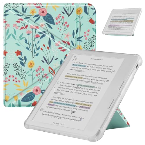 HGWALP Case Compatible with Kobo Libra Colour (2024) / Kobo Libra 2 (2021) 7 Inch eReaders, Transparent and Soft TPU Back Cover with Auto Sleep/Wake and Stand Function, Spring Bloom