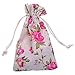 BCP Pack of 10pcs 3.5 X 6 Inch Roses Pattern Double Drawstring Linen Bags Burlap Drawstring Bag/Gift Bag Pouch for Party/Wedding