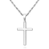 NORBU 925 Sterling Silver Cross Necklace for Men, Hypoallergenic Cross Pendant with Secure Lobster Clasp, Gold Religious Jewelry Gift for Baptism/Easter/Father's day
