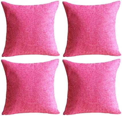 Original Pro Linen Throw Pillow Cases Cushion Covers for Couch Bedroom Car Decorative Textured Solid Square 18"x18" Hot Pink 4 Pack