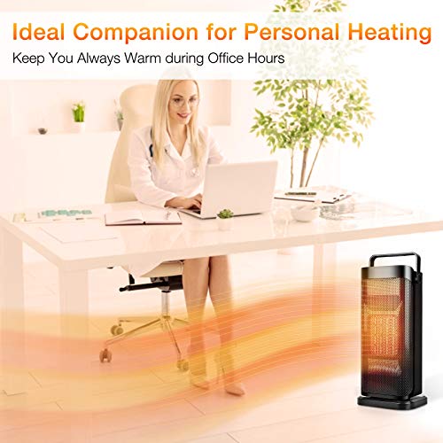 Space Heater for Office - Electric Ceramic Personal Small Portable Desk Tower Heater Fan W/ 120° Oscillating, Thermostat, Fast Heating, Overheat & Tip-over Protection, Ideal for Room Home Indoor Use