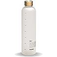 Time Marked Motivational Water Bottle – 1 Liter (33oz) Leak-Proof Hydration Tracker with Hourly Reminders – Brass Lid – Boost Water Intake & Wellness Daily