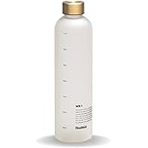 Healthish Time Marked Motivational Water Bottle – 1 Liter (33oz) Leak-Proof Hydration Tracker with Hourly Reminders – Brass Lid – Boost Water Intake & Wellness Daily