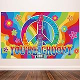 60's Theme Party Decorations, Groovy Sign 60's Party Scene Setters Wall Decoration 60s Photo Backdrop Banner with Rope for Hippie Theme Groovy Party, 72.8 x 43.3 Inch
