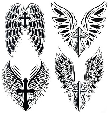 1Pc Tattoo Stickers Large Size/Waterproof Others Women/Men/Adult/Teen Black Cross Wings Pattern 25cm21.5cm
