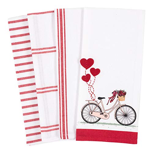 KAF Home Pantry AppliquÃ© Kitchen Holiday Dish Towel Set of 4, 100-Percent Cotton, 18 x 28-inch (Valentine's Bicycle)