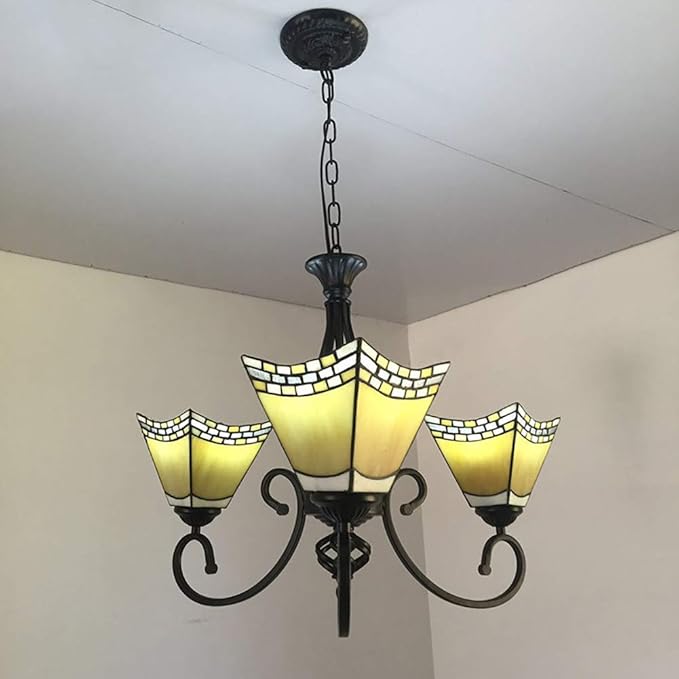 Blaue Pendelleuchte im Tiffany-Stil, 3-Licht-Kronleuchter Deckenleuchte