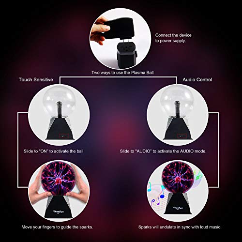 Theefun True 6" Magic Plasma Ball , Touch & Sound Sensitive Plasma Lamp Light, Nebula Sphere Globe Novelty Toy for Decorations/Kids/Bedroom - Thumbnail 3