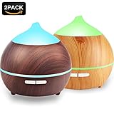 2PACK Essential Oil Diffuser, Iextreme 250ml Wood Grain diffuser With Auto Shut Off, 8 Colorful LED Light, Adjustable Mode Aroma Diffuser For Baby, Yoga, Spa, Home, Office
