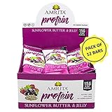 Paleo Sunflower Butter and Jelly High Protein Bars - Gluten-Free, Dairy-Free, Non-GMO Certified - Vegan, Raw, Kosher - Kids Safe Snack - Clean Fuel for Athletes - Pack of 12 by Amrita