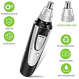 Nose Ear Hair Trimmer for Men Women, Electric Nostril Nasal Hair Clippers Trimmers Remover, Vacuum Cleaning System, IPX7 Waterproof, Mute Motor, Wet/Dry, Battery-Operated … (Black & Sliver)