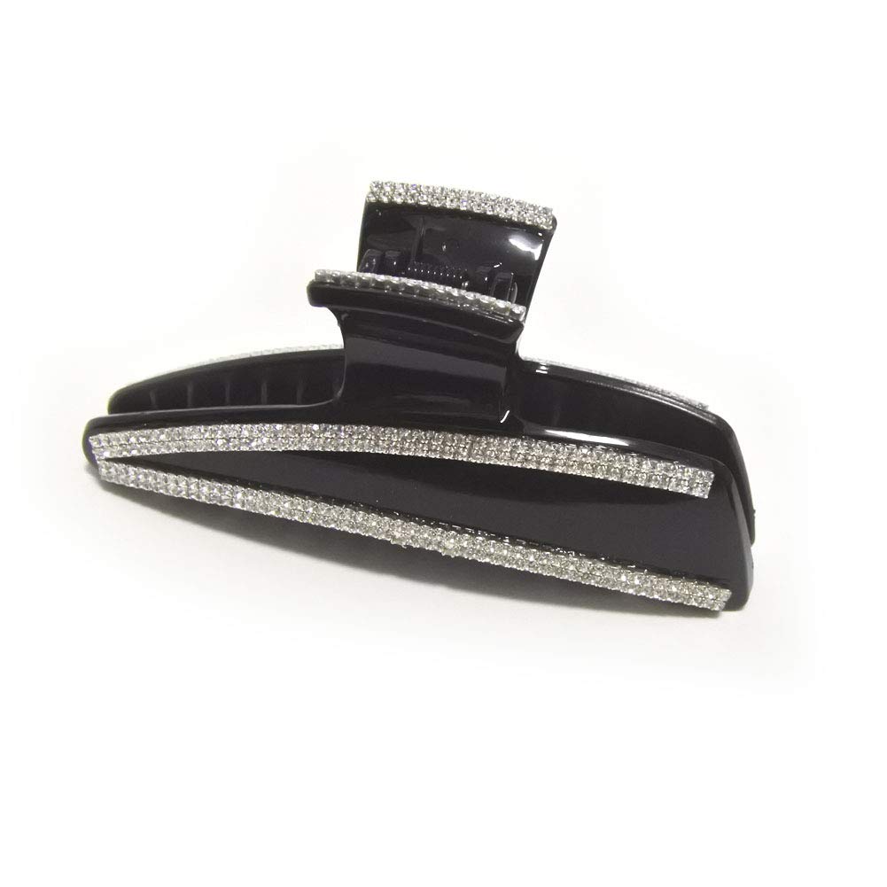 Meilliwish Long Noble Big Sparkling Women Ponytail Holder Hair Claw Clip(D115)(Black)