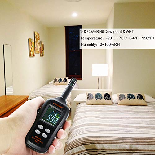 Digital Temperature and Humidity Meter Portable Hygrometer Thermometer with Ambient Temperature Dew Point Tester Wet Bulb Humidity Monitor Gauge for Daily Life Industry Agriculture