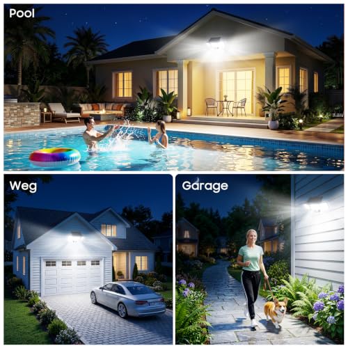 GEARLITE Solar Lights for Outdoor Use with Motion Sensor Pack of 2, 4-in-1 LED Super Bright 3500LM Solar Light 3 Heads, 3 Modes, 270° Wide Angle Lighting, IP65 Waterproof Solar Wall Light for Garage Yard
