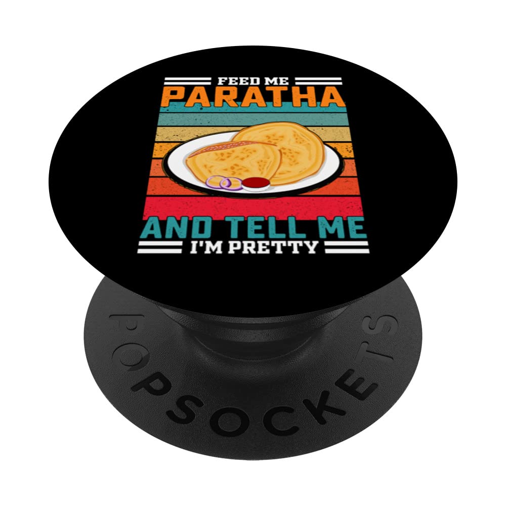 Funny Retro Feed Me Paratha Saying - Indian Foodie PopSockets Swappable PopGrip