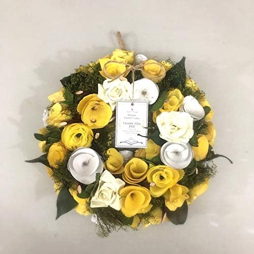 Papawreath ギフトボックス 包装紙あり プレート パパリース 父の日 お花 フラワー 父の日フラワーギフト 父の日ギフト リース 夏リース 春 リース おしゃれ フラワーリース 花輪 ミディアムサイズ ナチュラルリース 黄色 直径 永遠の意味 厚み Mサイズ 260mm 中サイズ