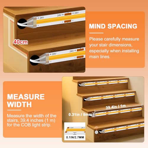 MALIIGAZA Smart Indoor Stair Lighting 16 Steps Cool White COB LED 6000K Cool White Progressive Lighting Modular System Secure Remote Control