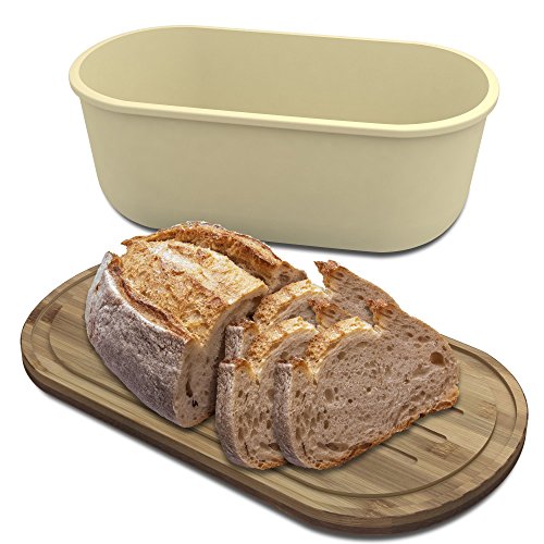 Bread Box Storage Basket | Container Bin with Bonus Bamboo Cutting Board Lid | Eco Friendly, Dishwasher Safe Breadbox for Fresh, Organized Food