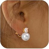 Awinesn Pearl Clip on Earrings for Women 14K Gold Silver Plated Pearl Earrings Cubic Zirconia Non Pierced Earrings for Women Jewelry Gifts Wedding Party