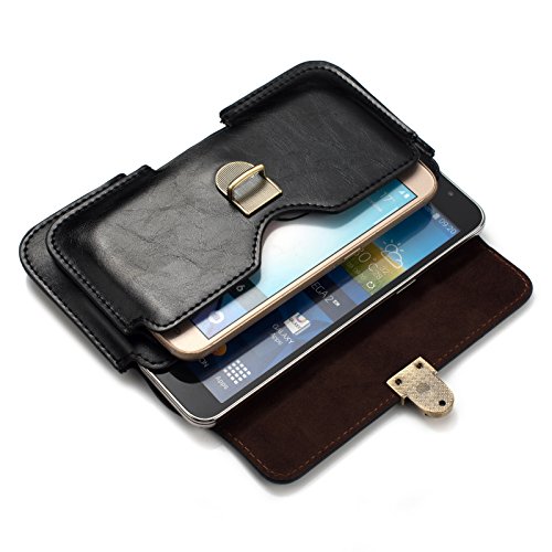 PU Leather Dual Poacket Horizontal Buckle Pouch Holster Belt Clip Case for iPhone 8 Plus/Motorola Moto G6/G5s Plus/G6 Play/Moto E4/E5 Plus/Google Pixel 2 XL/HTC U11 Eyes (Black)