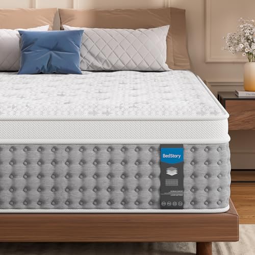 BedStory King Mattress, 14 Inch King Size Hybrid Mattress with Individual Pocket Springs, Luxury Mattresses in a Box for Lumbar Support ＆ Pressure Relief, CertiPUR-US Certified, 365-Night Trial