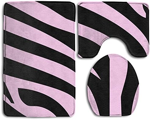 Happy Christmas Bathroom Accessories Bath Rug Sets 3 Piece Bathroom Non-Slip Floor Rugs Zebra Pink And Black Stripe Print Style Pedestal Rug + Lid Toilet Cover + Bath Mat For Kids Women