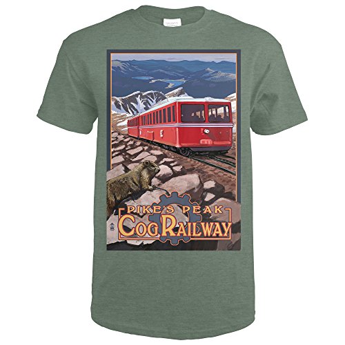 Pikes Peak Cog Railway, Colorado - Swiss Locomotive (Heather Military Green T-Shirt Large)
