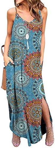 Sleeveless Strappy Cami Maxi Long Dress V Neck with Pockets Casual Beach Skirt Cover Up Slits