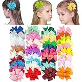 40Pcs Grosgrain Ribbon Pinwheel Boutique Hair Bows Clips For Girls