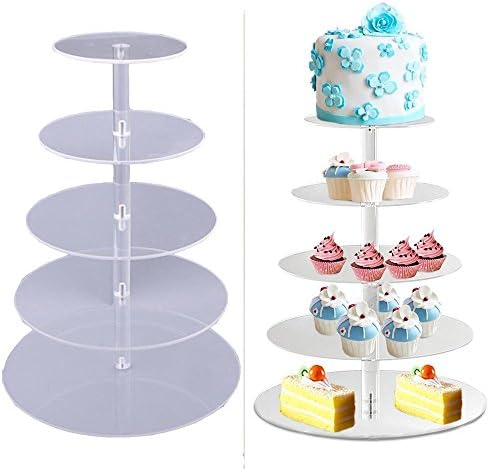 Kaluo 5-Tier Round Cupcake Stand, Acrylic Tree Tiered Cake Stand Dessert or Cupcake Tower