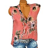 Women Vintage Boho Plus Size Sleeveless Tops Loose Print V-Neck Blouse Shirt