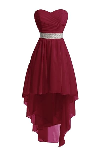 Ballkleider Trägerlos Vorne Kurz Hinten Lang Schulterfrei Chiffon Abendkleider Brautjungfernkleider Hochzeit Kleider Perlen S