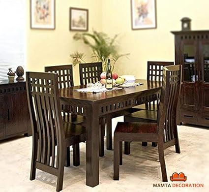 Mamta Decoration Sheesham Wood Dining Table with 6 Chairs | Home and Living Room | Dark Walnut Finish