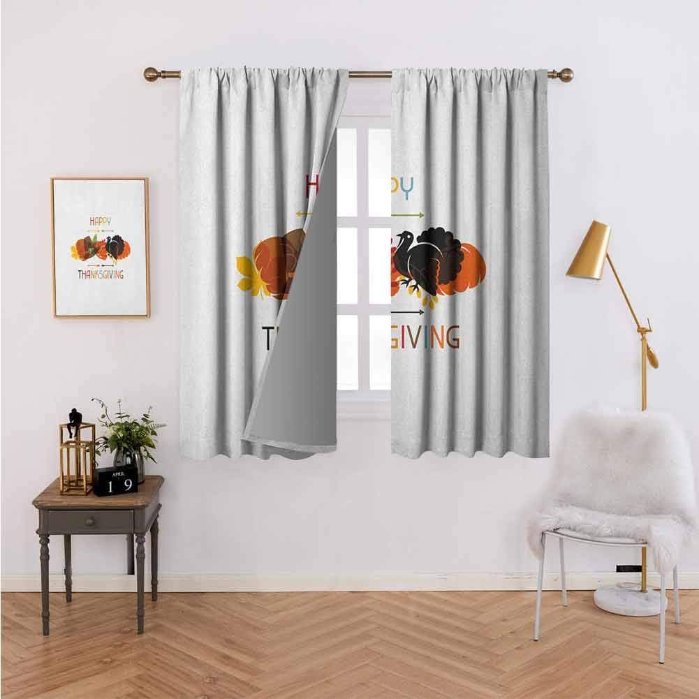 Curtain Hanging Vertically Bird Pumpkin Traveller`s Hat Silhouette with Celebratory Thanksgiving Illustration,Home Bedroom Wall Decorations W55 x L62