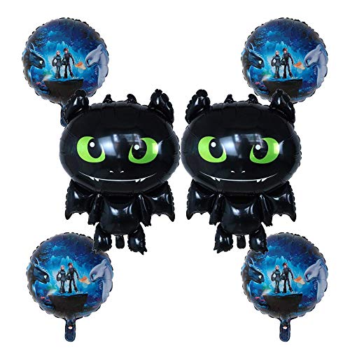 How to Train Your Dragon Balloons - 6 Pack Bundle Includes 2 Large Toothless Night Fury Balloons and 4 Round Balloon Decorations with Both Black and White Dragons