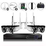 CAMVIEW 4CH 720P Wireless Security CCTV Surveillance System WiFi NVR Kits, 4CH 1.0MP Wireless WiFi Indoor/Outdoor IP Cameras, Audio Plug, P2P, 65FT Night Vision, 1TB HDD Pre-installed