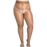 Aaronano Women's Shiny Pantyhose Plus Size Sheer Tights Silk Oil High Waist Shimmer Stockings