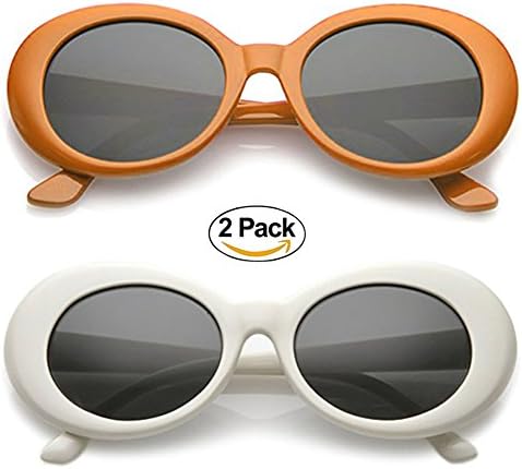 Alien Oval Sunglasses Classic Colorful Neutral Colored Lens 2PC (Orange/White, 2.0)