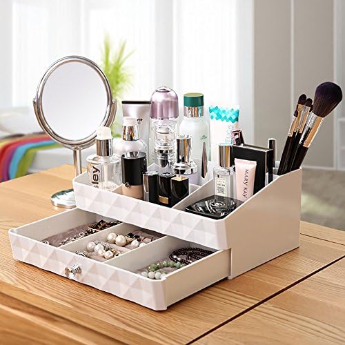 Cosmetic Storage Makeup Organizer,Jewelry Tray Rack,Desk Organizer Supplies Caddy Tray with Drawers (white)