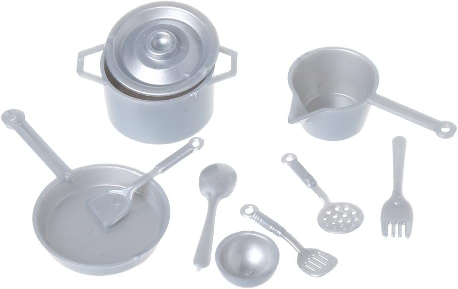 Fmingd 10pcs 1:12 Fork Pot Kitchen Set Food Toys Dollhouse Miniature Dolls Accessories