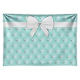 Funnytree 7X5ft Soft Fabric Diamonds Bowknot Co Blue Tufted Backdrop Breakfast Sweet 16 Birthday Party Photography Background Bridal Shower Adults Cake Table Banner Baby Girl Photo Booth