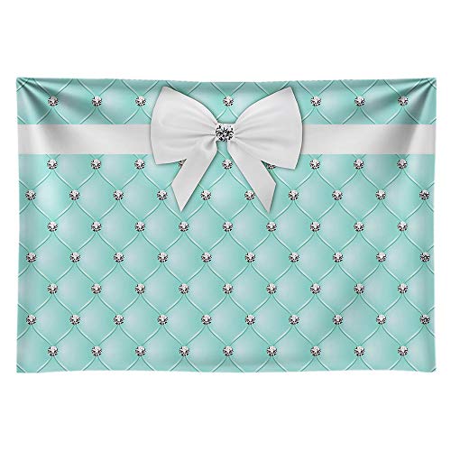 Funnytree 7X5ft Soft Fabric Diamonds Bowknot Co Blue Tufted Backdrop Breakfast Sweet 16 Birthday Party Photography Background Bridal Shower Adults Cake Table Banner Baby Girl Photo Booth