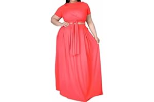 IyMoo Womens Plus Size 2 Piece Dress Outfits Short Sleeve Bandage Wrap Empire Crop Tops and Skirt Sets